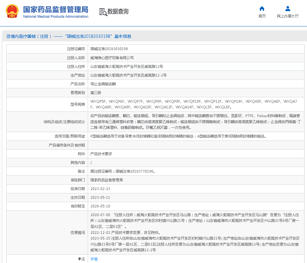 维心带止血阀输送鞘WXQP7F 维心带止血阀输送鞘WXQP7F