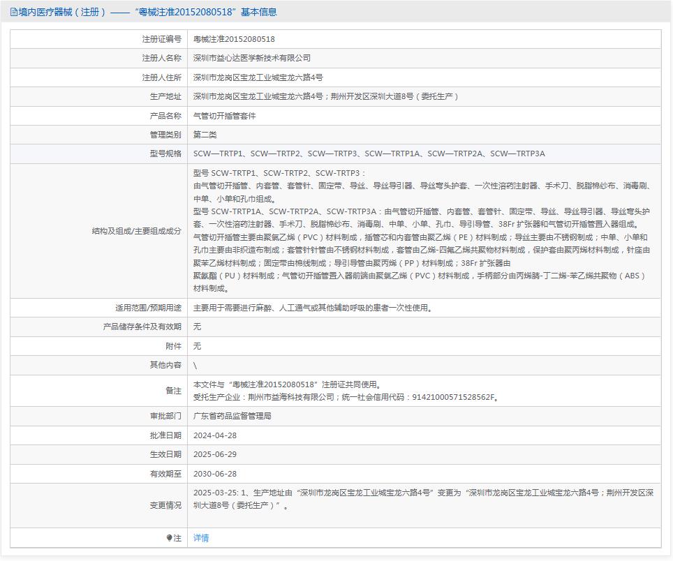 深圳益心达气管切开插管套件SCW-TRTP3 深圳益心达气管切开插管套件SCW-TRTP3